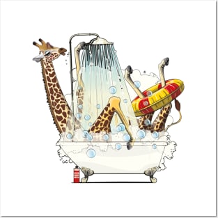 Giraffe in the Bath Posters and Art